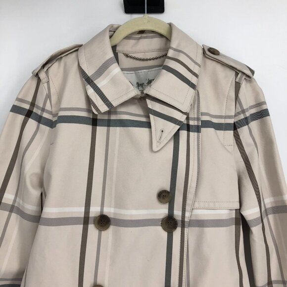 NWT Coach cream Ivory Plaid Tattersall Short Trench Coat size M - Picture 7 of 15